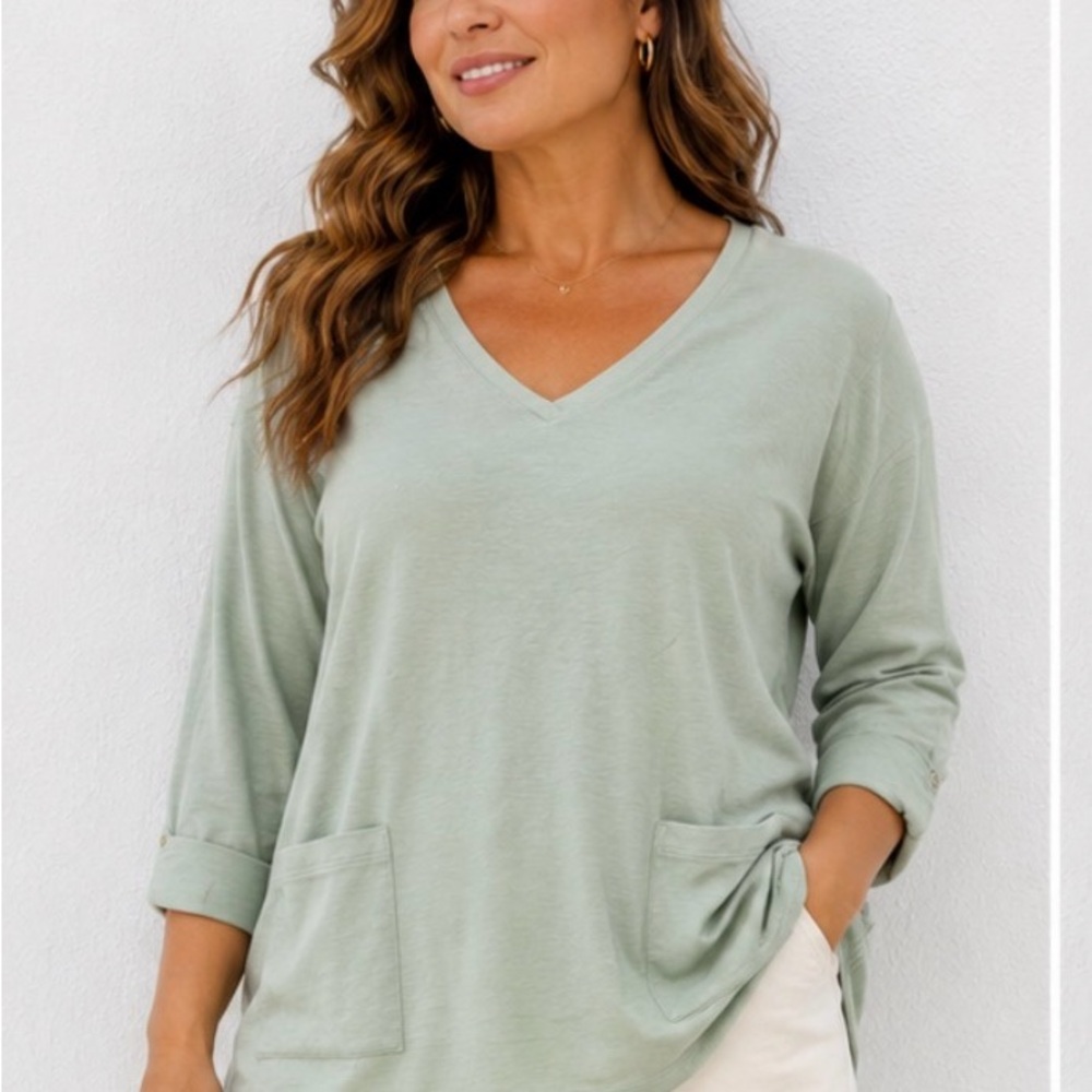 J. Jill cotton polyester Light Sage V-Neck Patch pocket Long Sleeve Tunic‎ XL